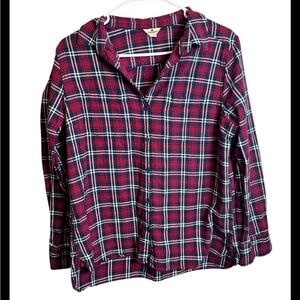 Woolrich Women’s Burgundy Blue Plaid Button Up Flannel Size L